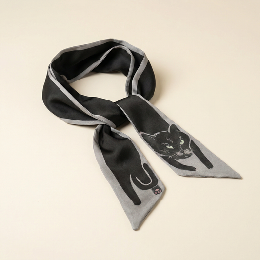 Mini Scarf – Black Cat on Gray
