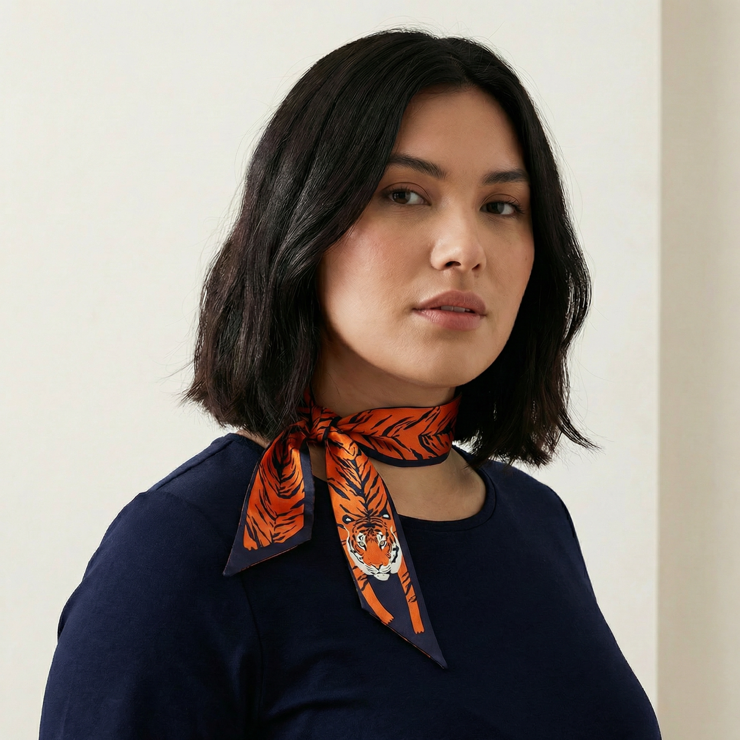 Mini Scarf – Orange Tiger on Navy
