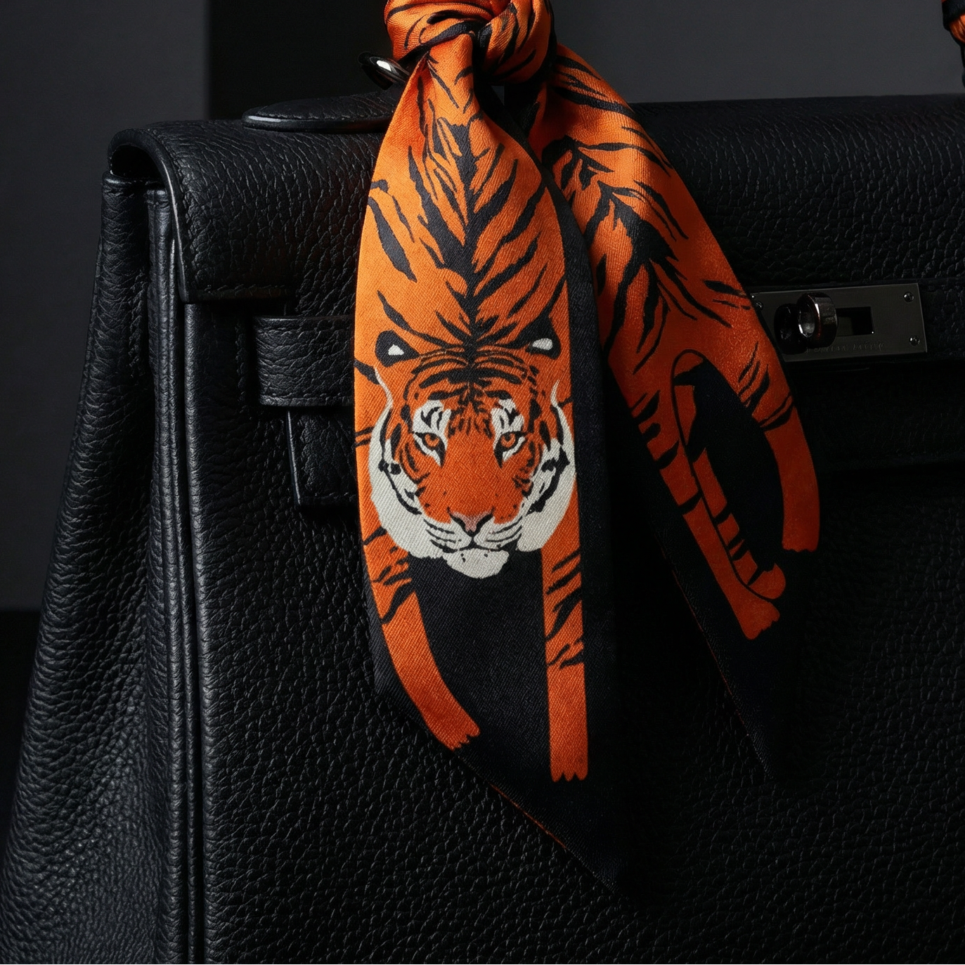 Mini Scarf – Orange Tiger on Navy