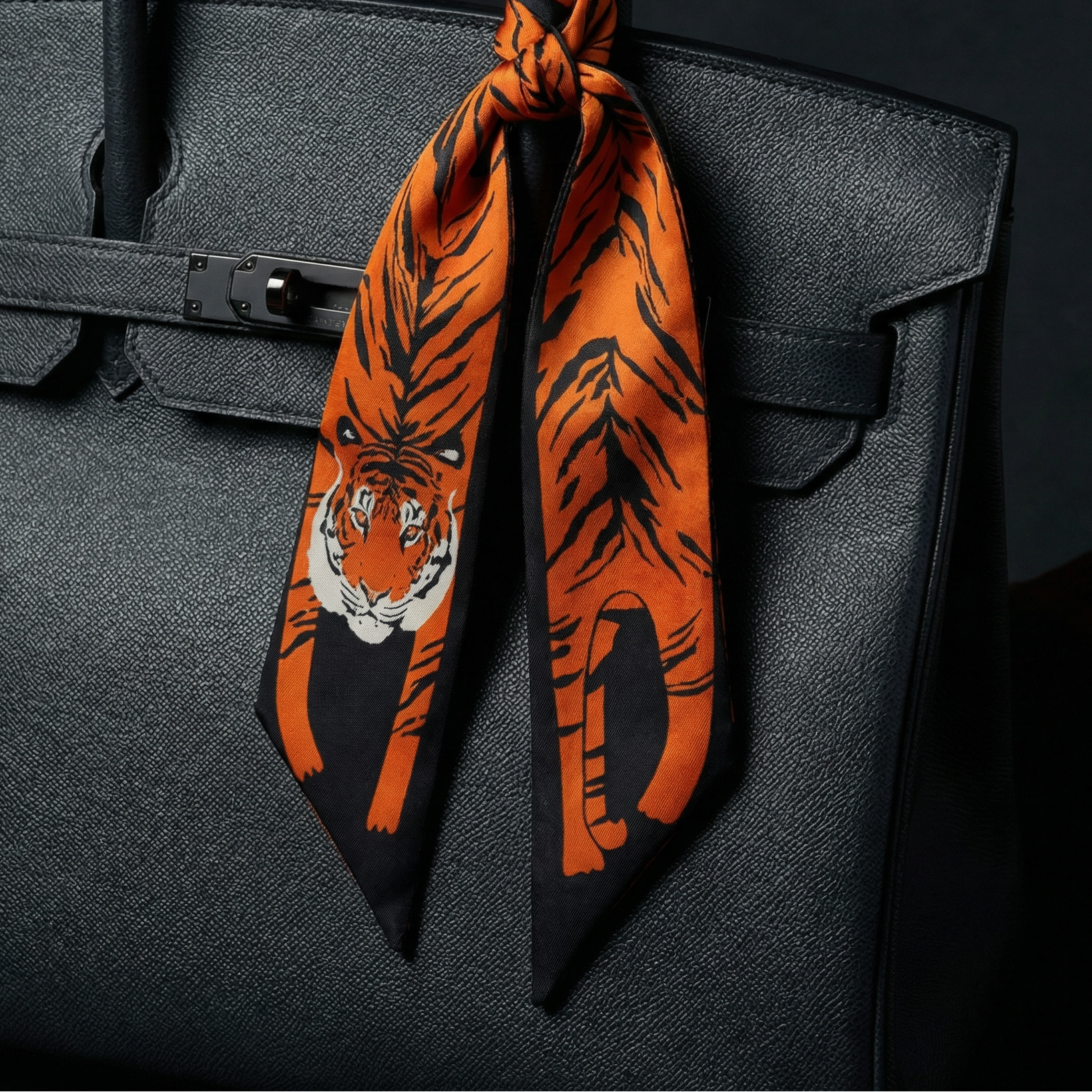 Mini Scarf – Orange Tiger on Navy