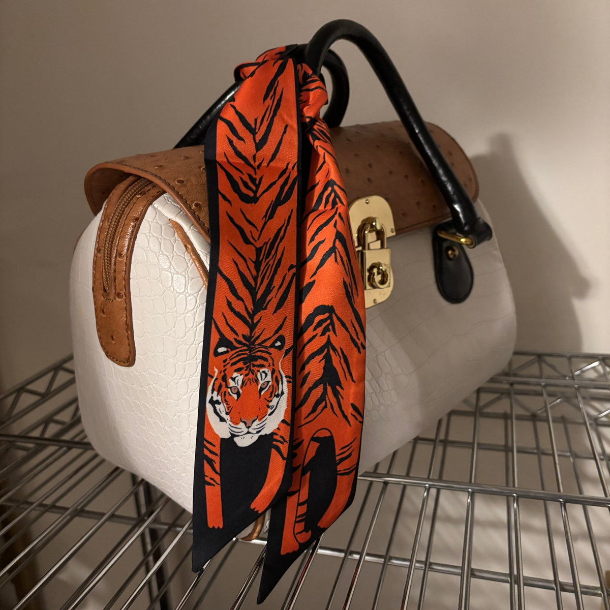 Mini Scarf – Orange Tiger on Navy-Paper & Quartz-The Bullish Store