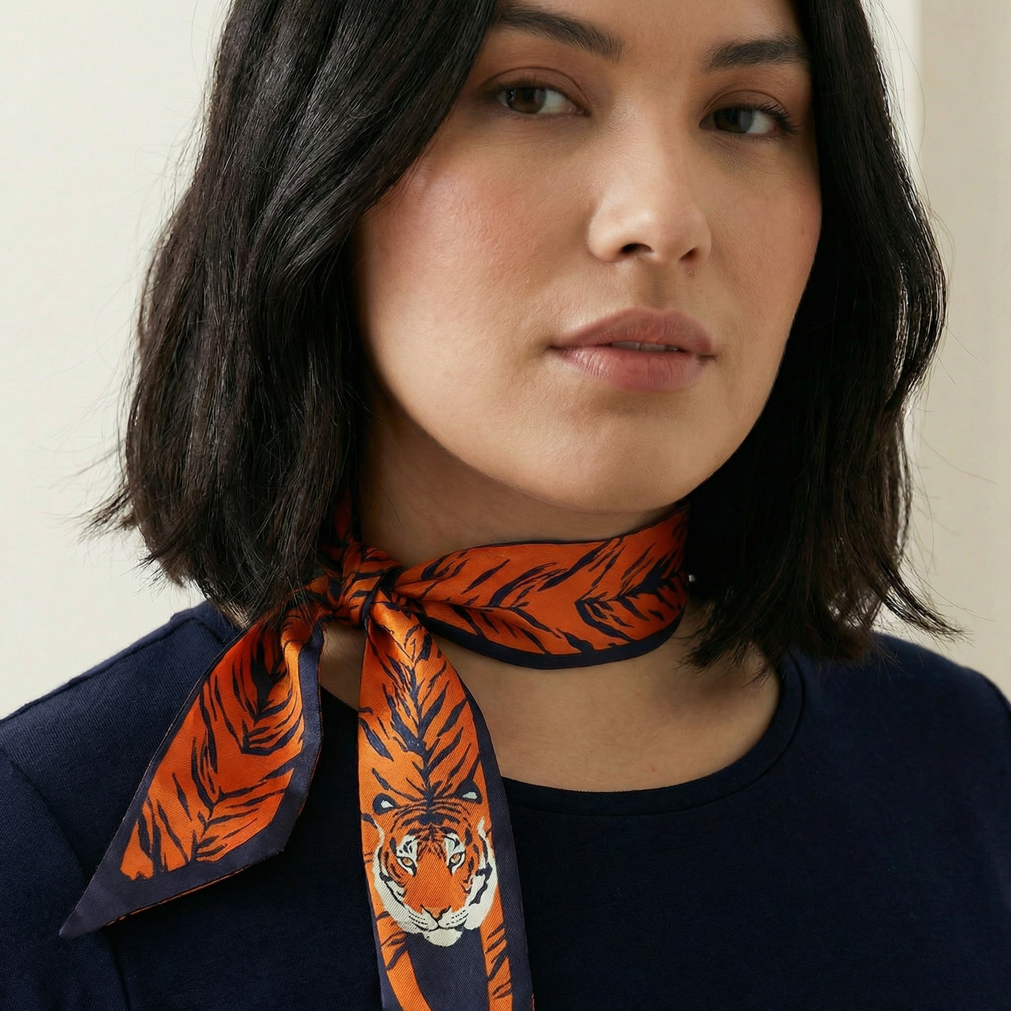Mini Scarf – Orange Tiger on Navy