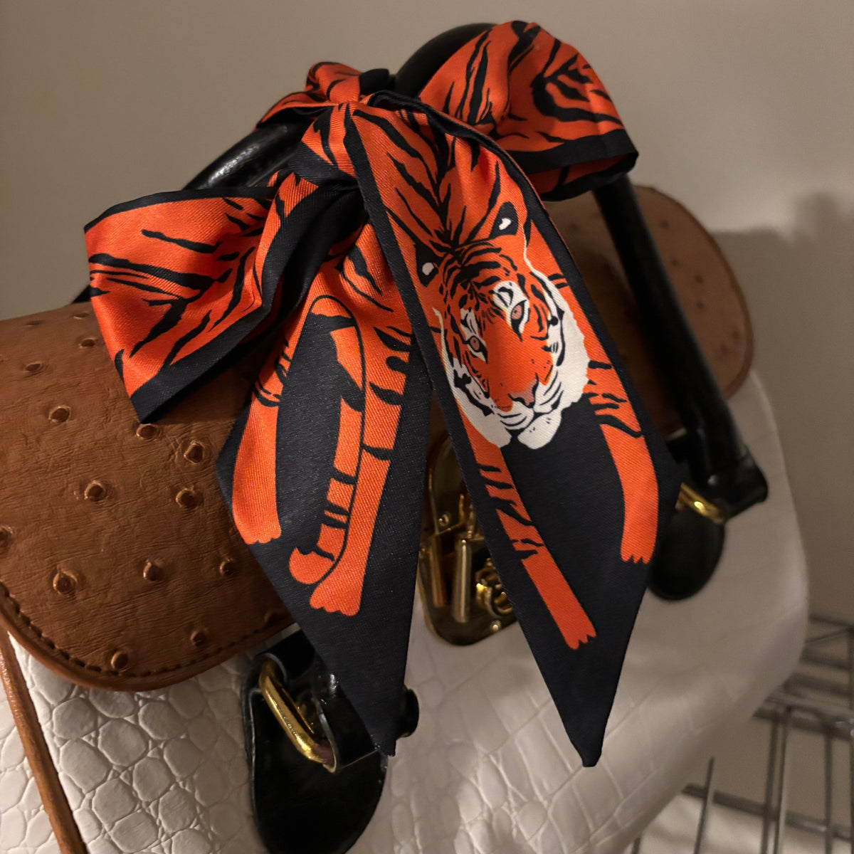 Mini Scarf – Orange Tiger on Navy-Paper & Quartz-The Bullish Store