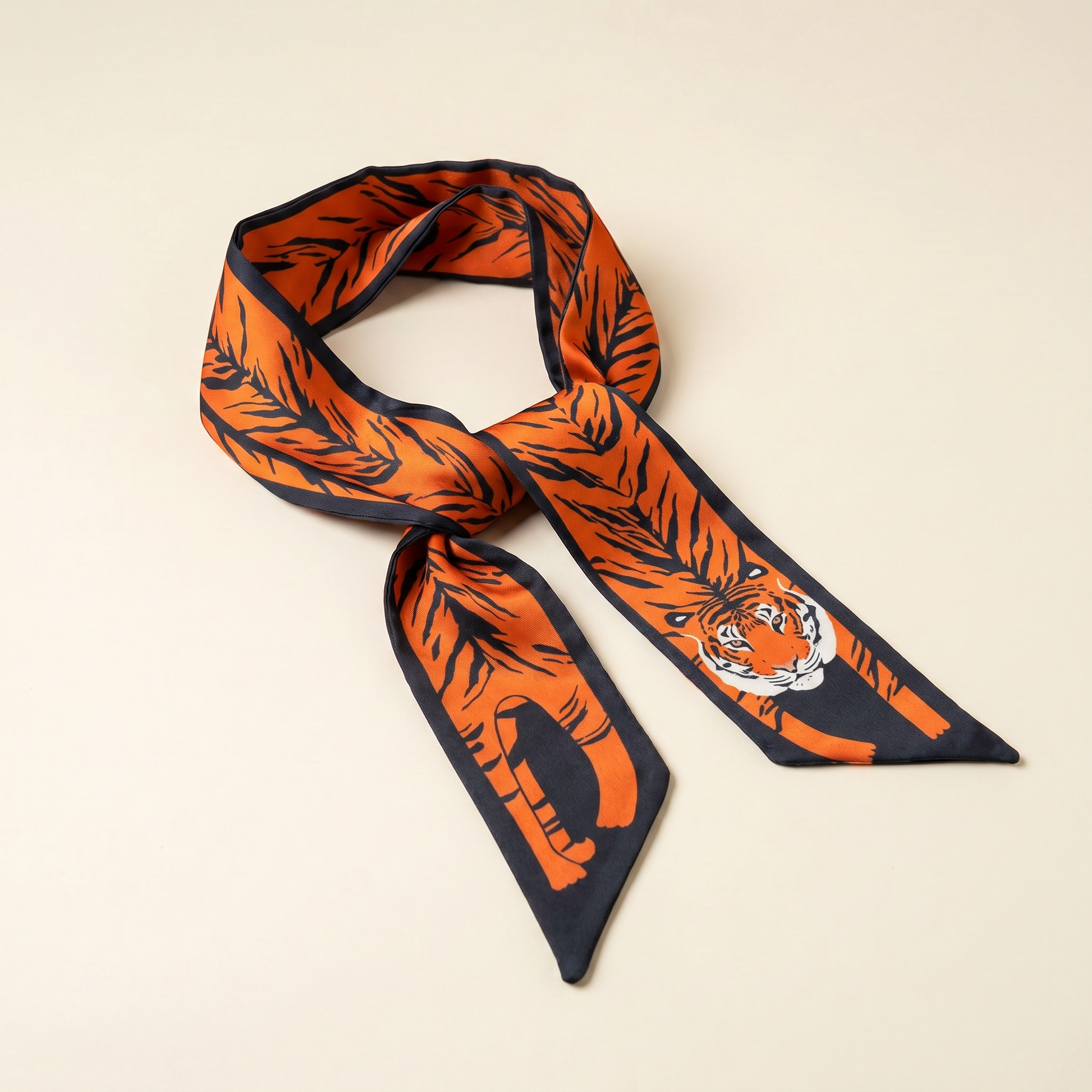 Mini Scarf – Orange Tiger on Navy