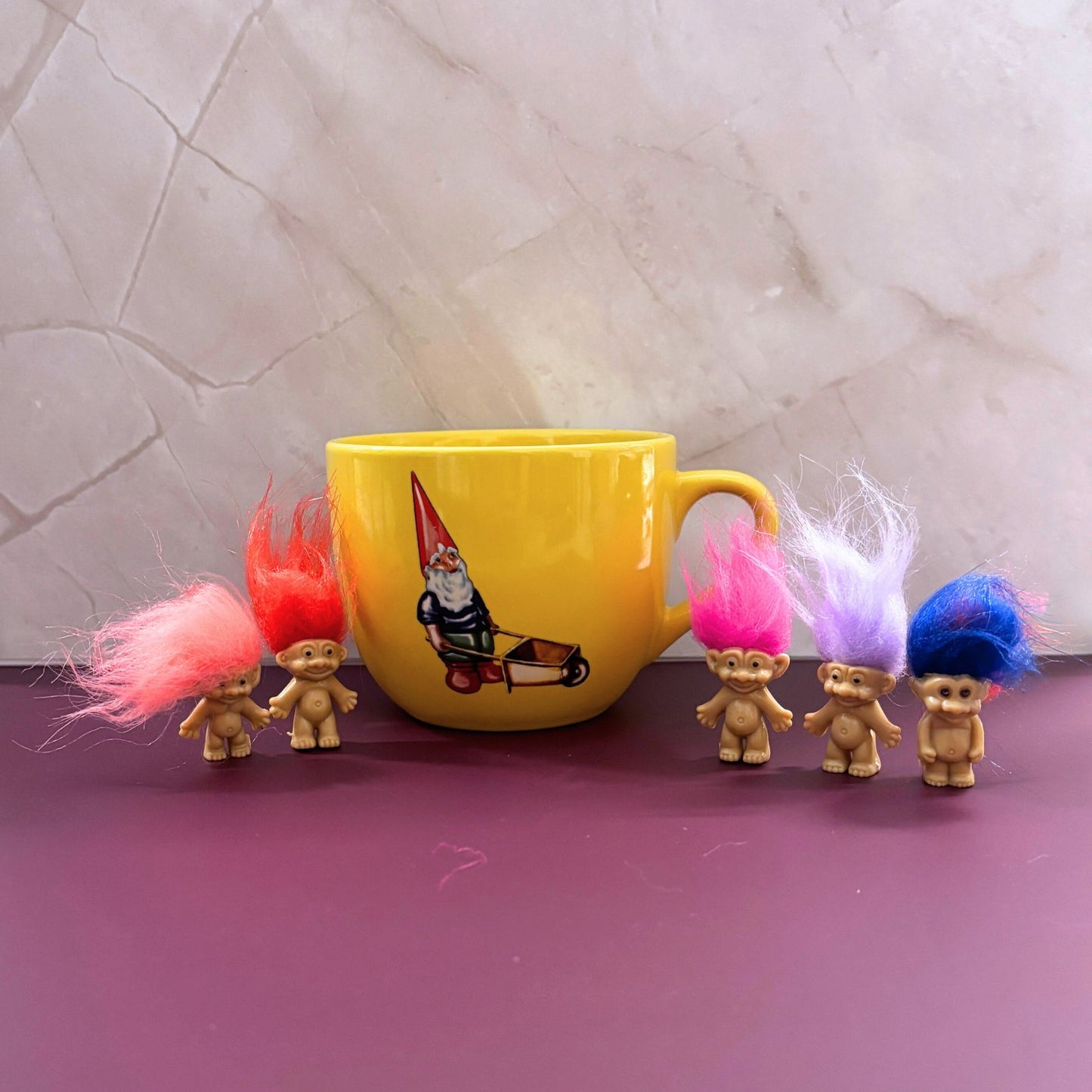 Mini Troll Dolls in Pack of 5 | 90s Retro Good Luck Figurines with Colorful Hair