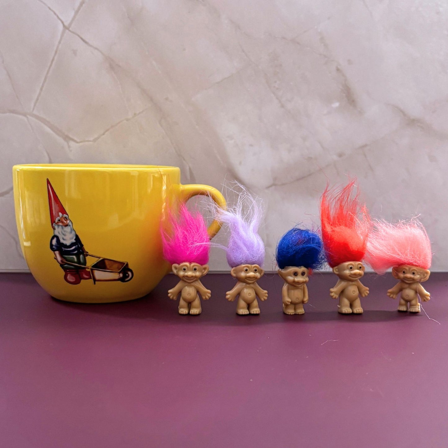 Mini Troll Dolls in Pack of 5 | 90s Retro Good Luck Figurines with Colorful Hair