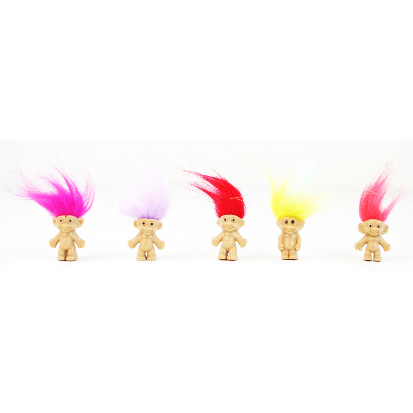 Mini Troll Dolls in Pack of 5 | 90s Retro Good Luck Figurines with Colorful Hair