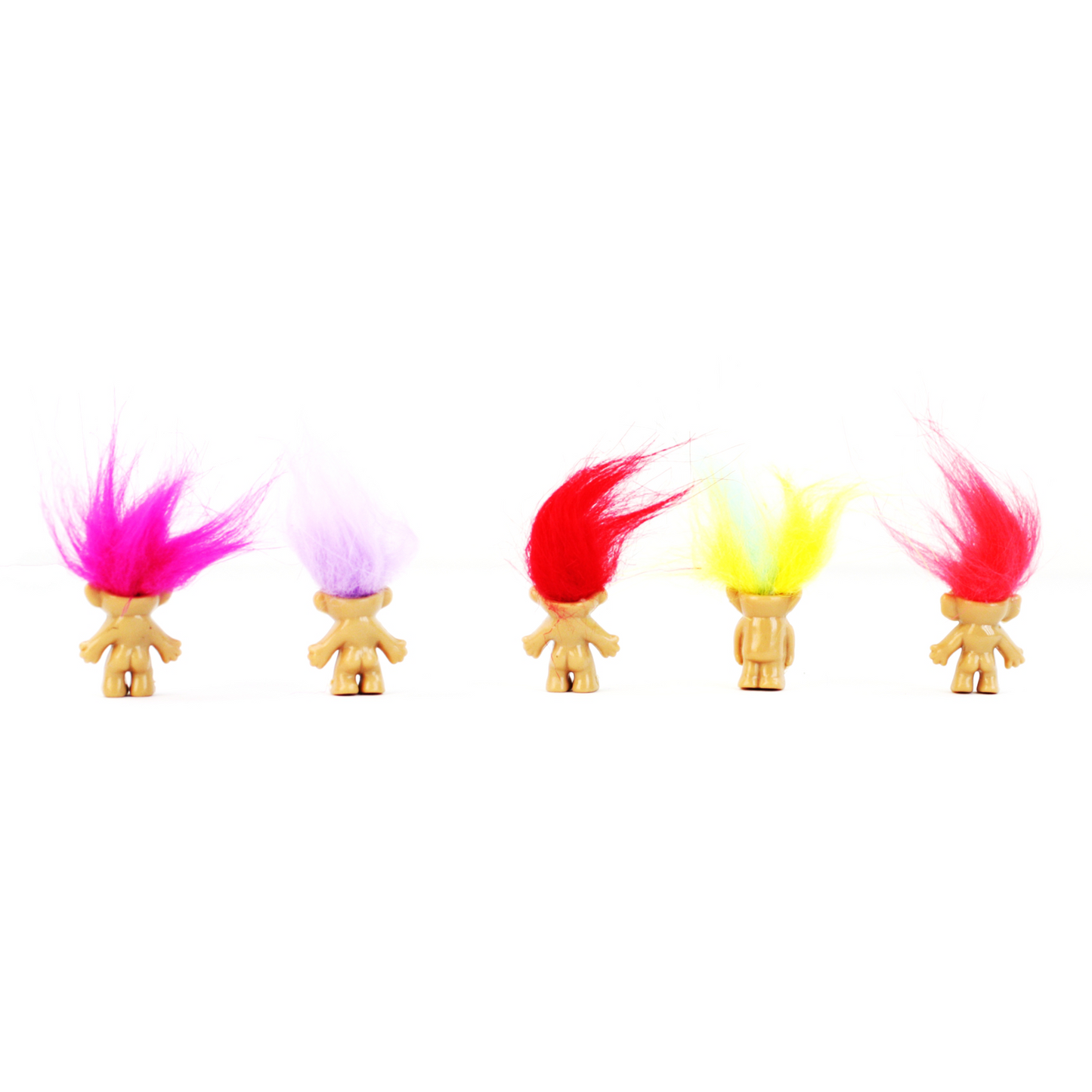 Mini Troll Dolls in Pack of 5 | 90s Retro Good Luck Figurines with Colorful Hair