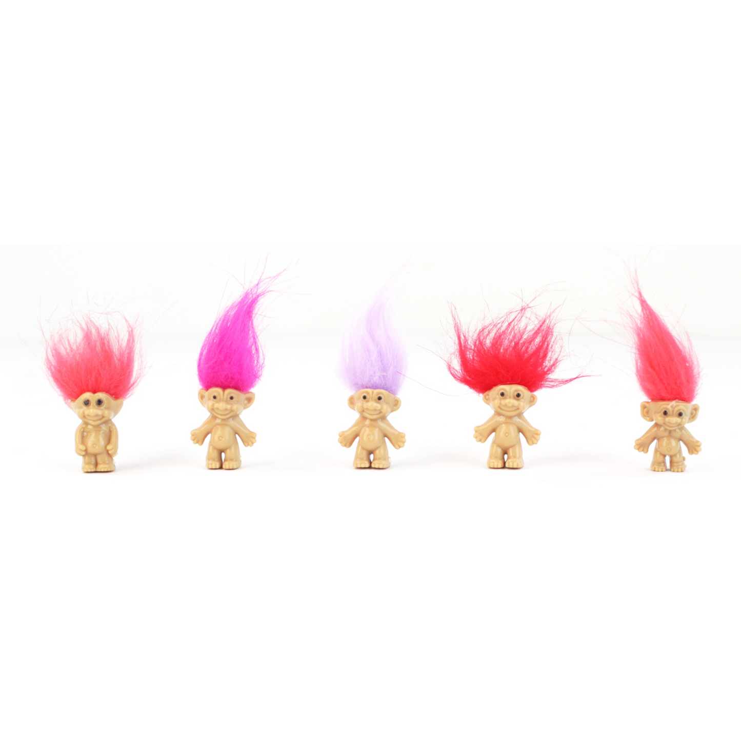 Mini Troll Dolls in Pack of 5 | 90s Retro Good Luck Figurines with Colorful Hair