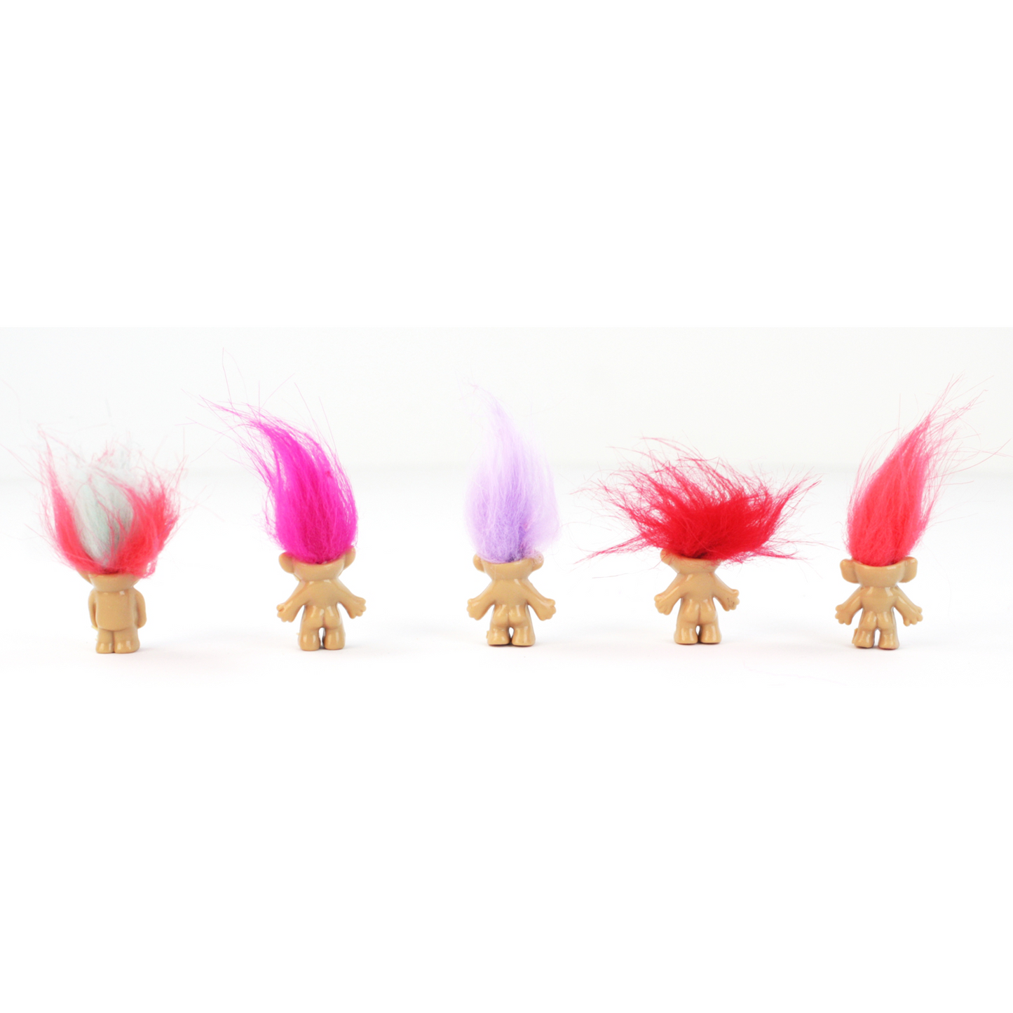 Mini Troll Dolls in Pack of 5 | 90s Retro Good Luck Figurines with Colorful Hair