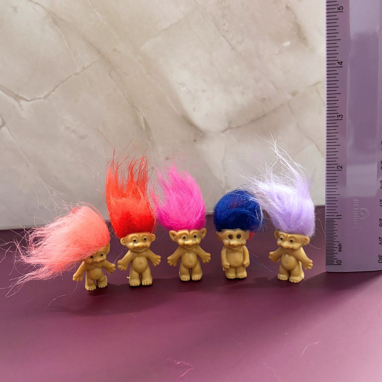 Mini Troll Dolls in Pack of 5 | 90s Retro Good Luck Figurines with Colorful Hair