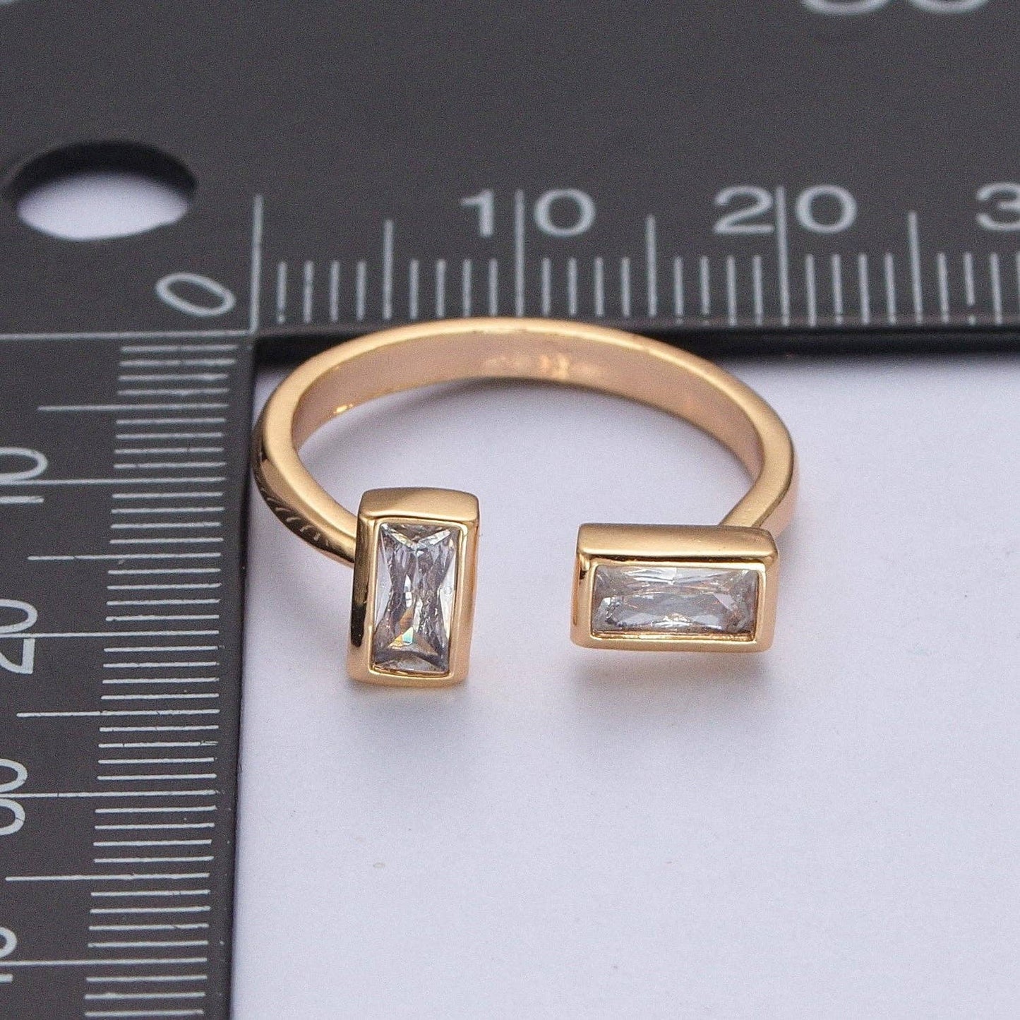Minimalist Gold Baguette CZ Adjustable Ring| Dainty Cubic Zirconia Open Ring