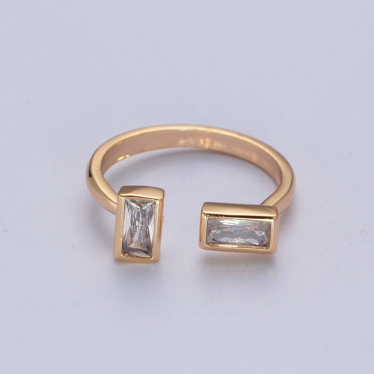 Minimalist Gold Baguette CZ Adjustable Ring| Dainty Cubic Zirconia Open Ring