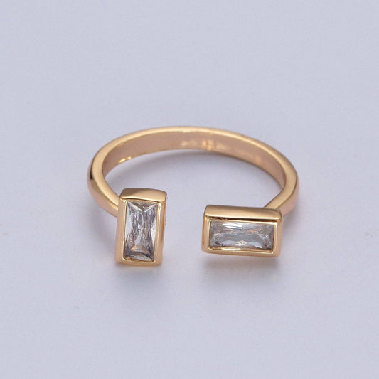 Minimalist Gold Baguette CZ Adjustable Ring| Dainty Cubic Zirconia Open Ring