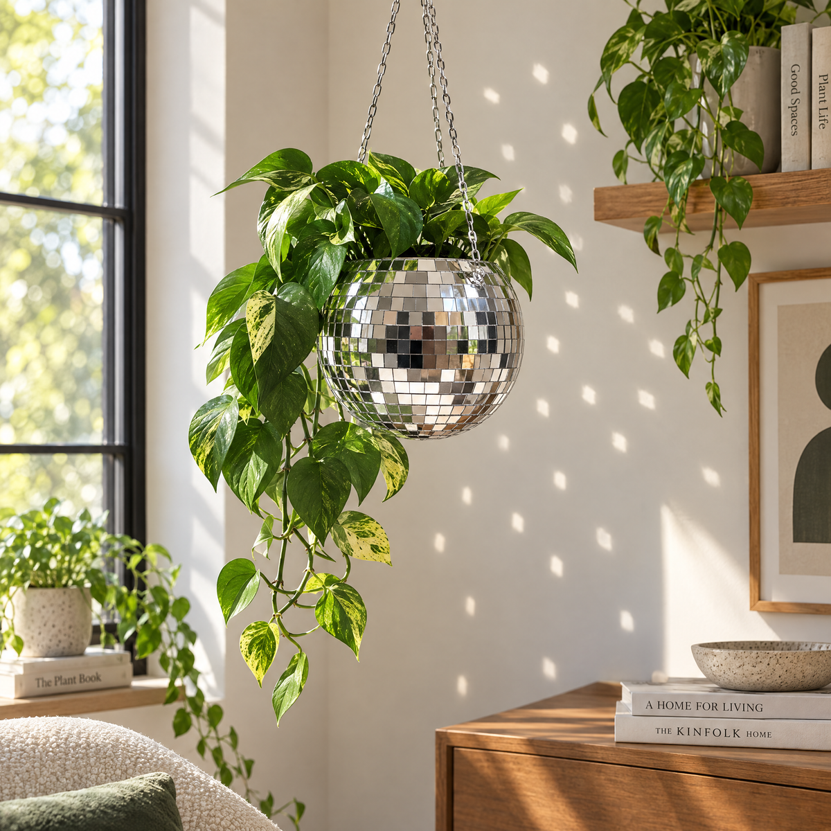 Mirror Disco Ball Hanging Planter | 70's Retro-NPW Gifts-The Bullish Store