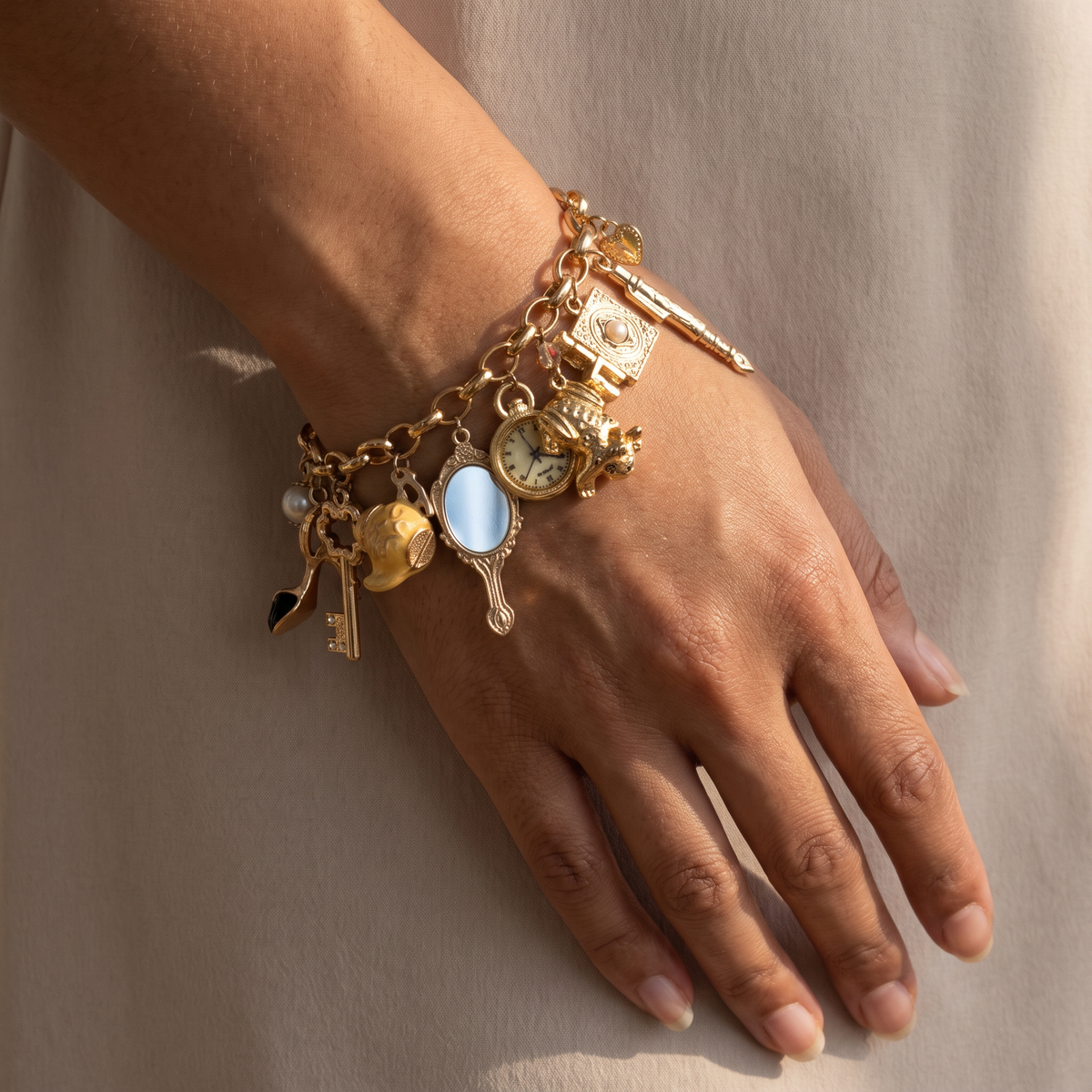 Mirror Mirror Fantasy Gold Charm Bracelet | Fairytale Jewelry