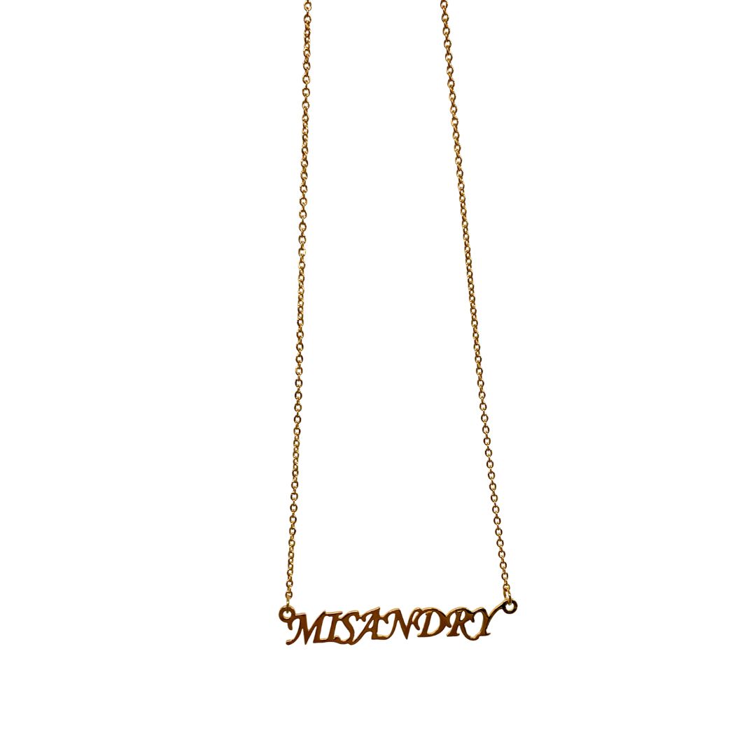 Misandry Nameplate Style Necklace in Gold