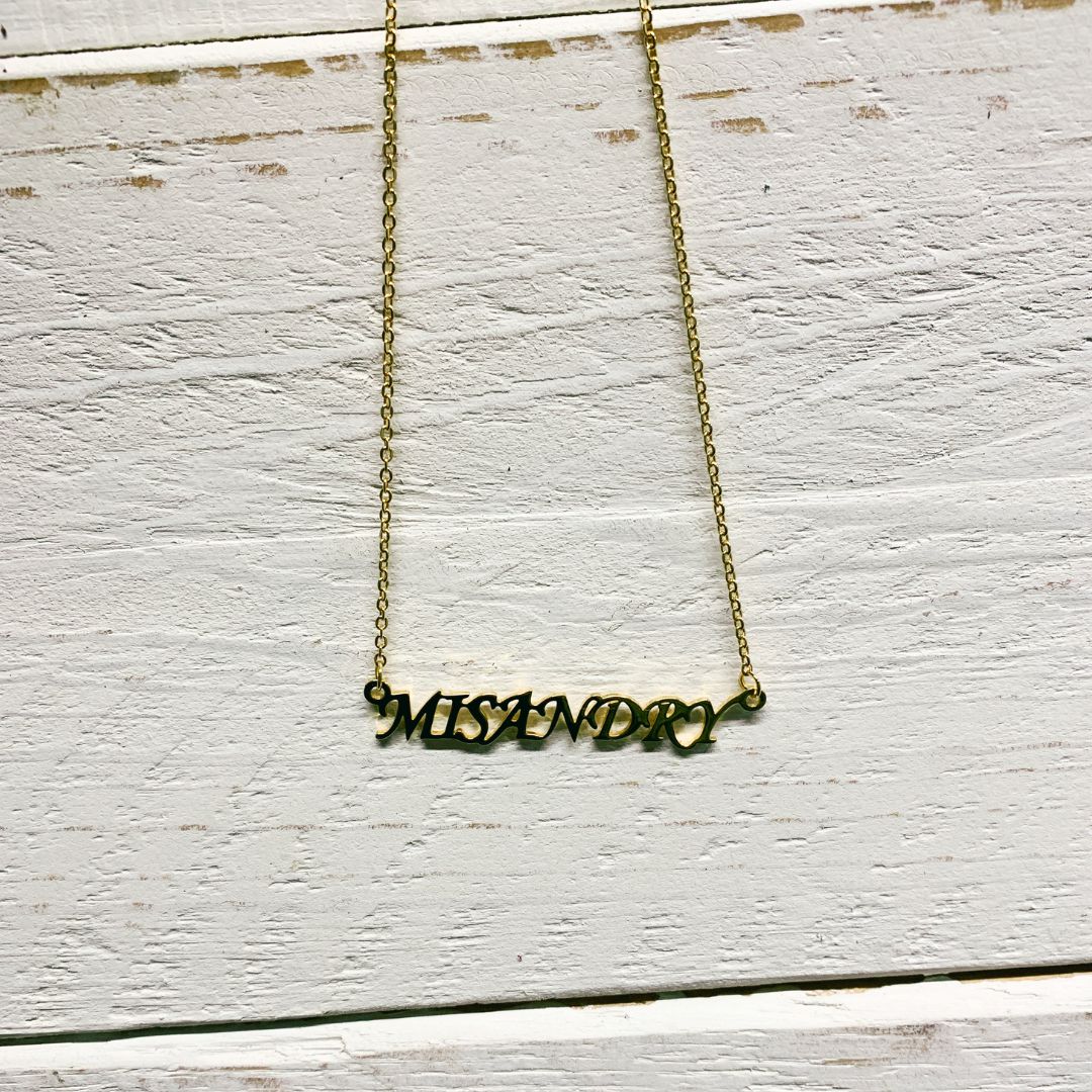 Misandry Nameplate Style Necklace in Gold
