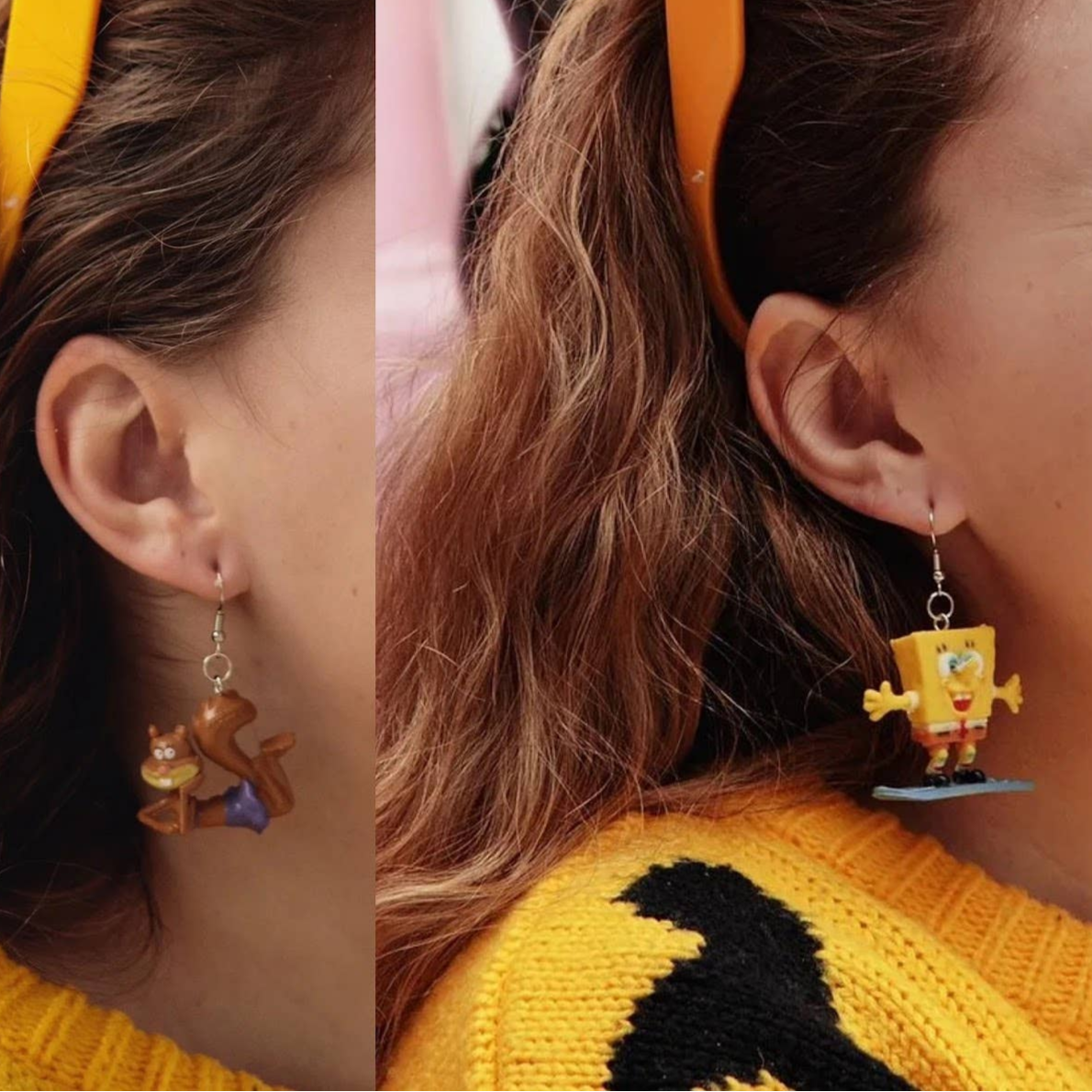 Mismatched Spongebob Squarepants Surfboarding and Sandy Earrings - 2005