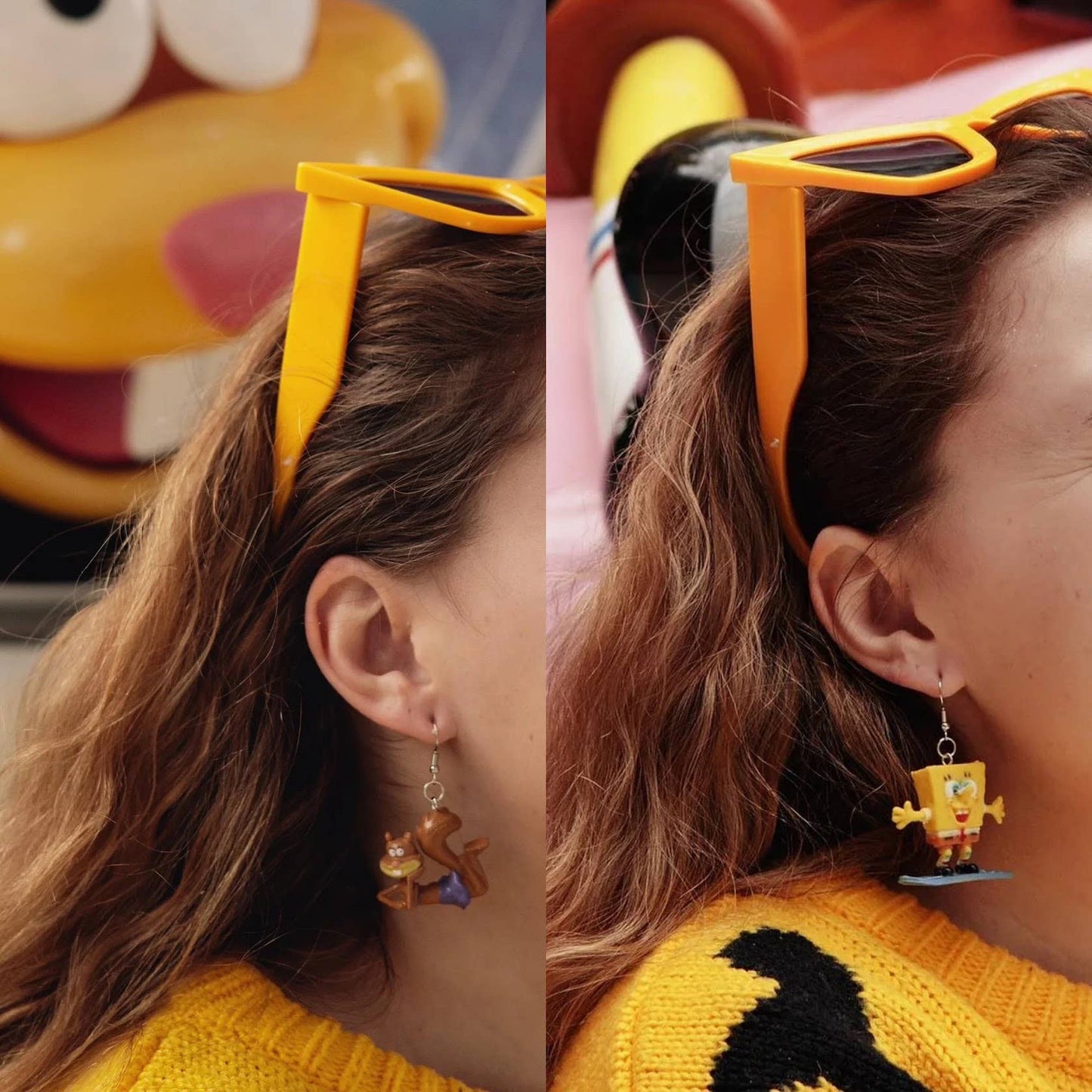 Mismatched Spongebob Squarepants Surfboarding and Sandy Earrings - 2005
