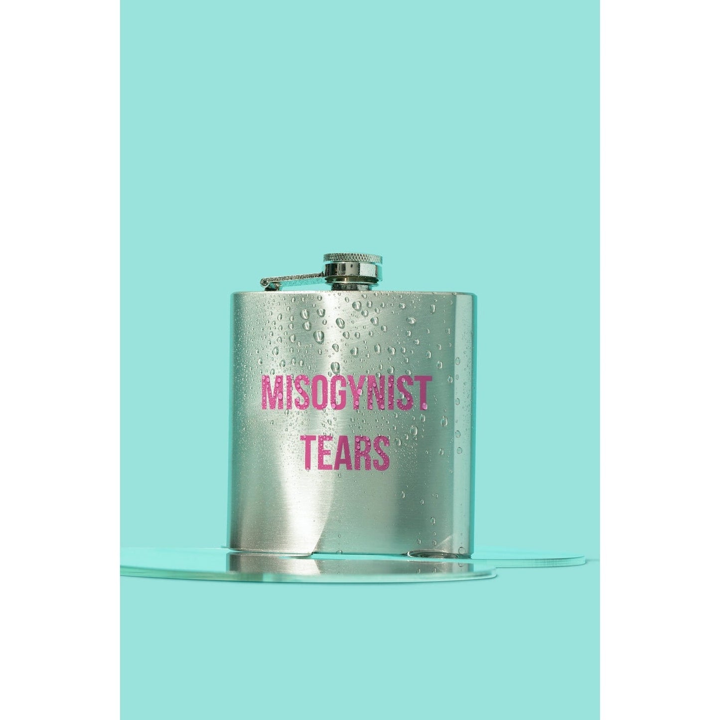 Misogynist Tears Flask in Silver with Pink Lettering | Gift for Her