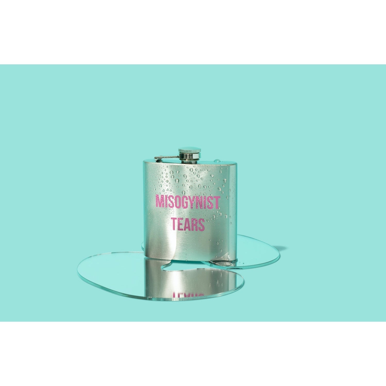 Misogynist Tears Flask in Silver with Pink Lettering | Gift for Her