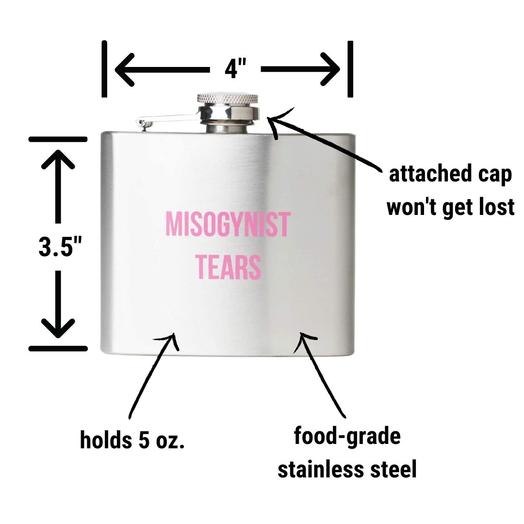 Misogynist Tears Flask in Silver with Pink Lettering | Gift for Her