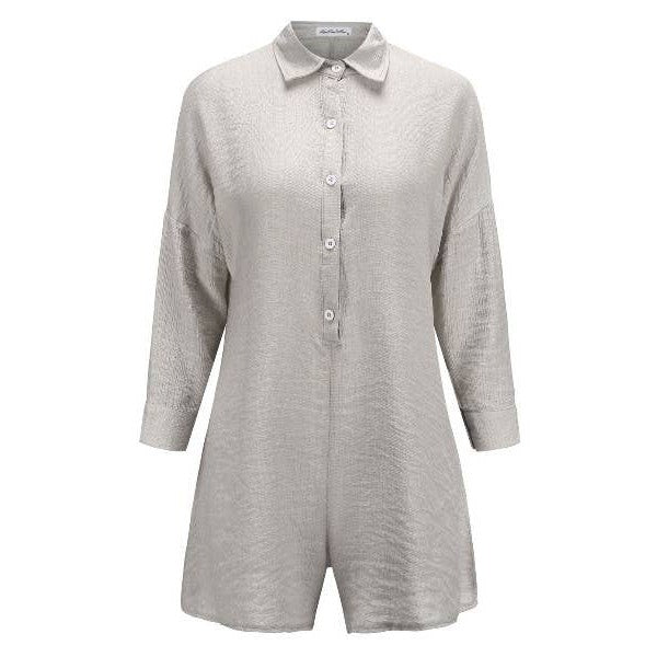 Miss Sparkling Button Shirt Rompers in Grey | One-Piece Long Sleeves Apparel [Size SM-XL]