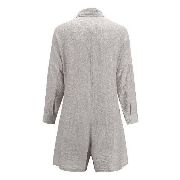 Miss Sparkling Button Shirt Rompers in Grey | One-Piece Long Sleeves Apparel [Size SM-XL]