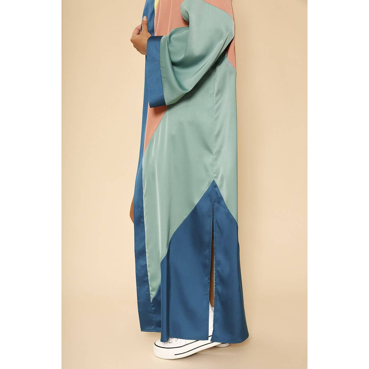 Miss Sparkling Chevron Kimono Big Long Textured Satin Duster | Light Jacket, Outdoor Robe, Swimsuit Coverup | Sizes SM-XL
