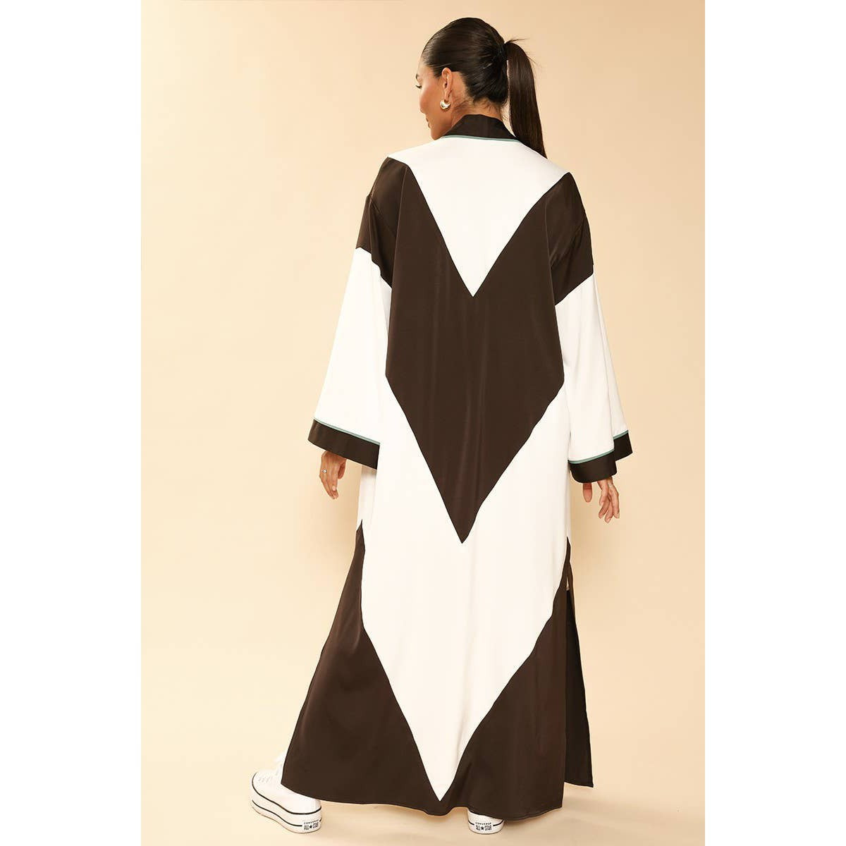 Miss Sparkling Chevron Kimono in Black and White Big Long Textured Satin Duster | Light Jacket, Outdoor Robe, Swimsuit Coverup | Sizes SM-XL