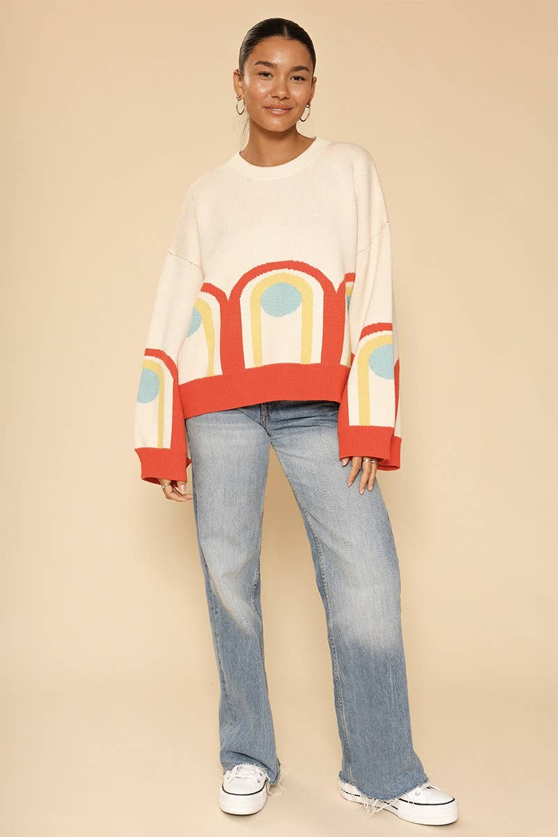 Miss Sparkling Retro Arch Sweater in Cream | Long Bell Sleeves [Available in XL Only]