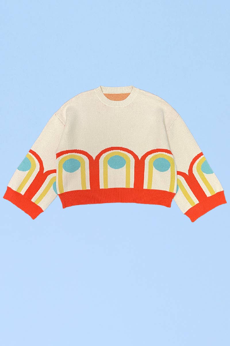 Miss Sparkling Retro Arch Sweater in Cream | Long Bell Sleeves [Available in XL Only]