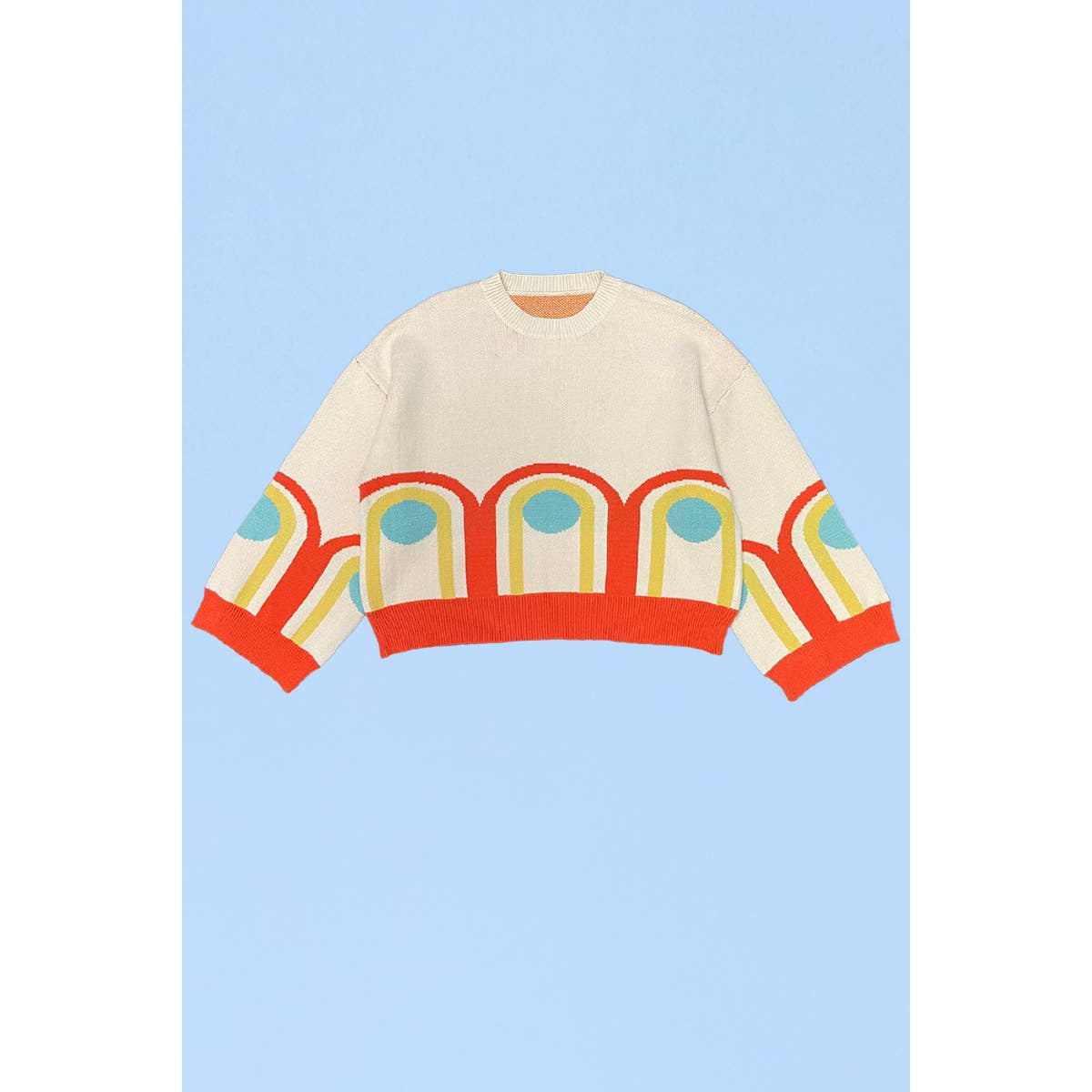 Miss Sparkling Retro Arch Sweater in Cream | Long Bell Sleeves [Available in XL Only]