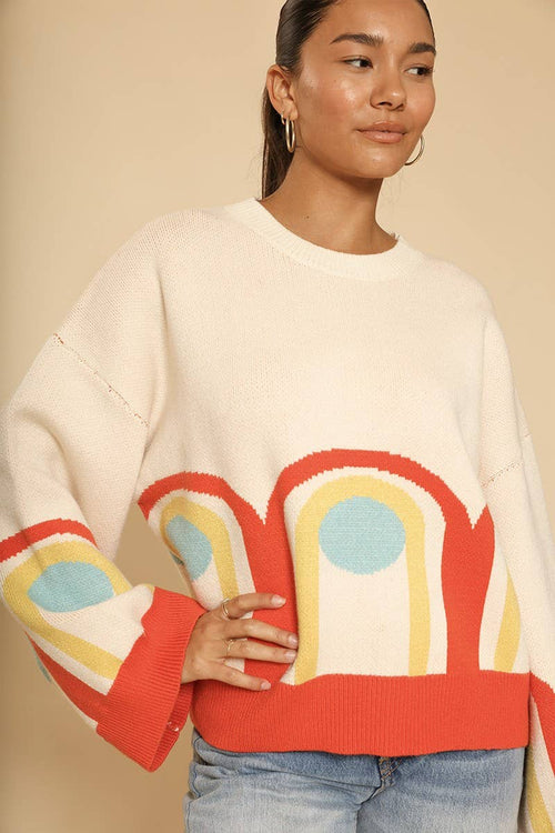 Miss Sparkling Retro Arch Sweater in Cream | Long Bell Sleeves [Available in XL Only]