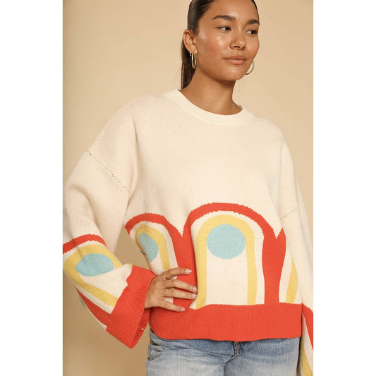 Miss Sparkling Retro Arch Sweater in Cream | Long Bell Sleeves [Available in XL Only]