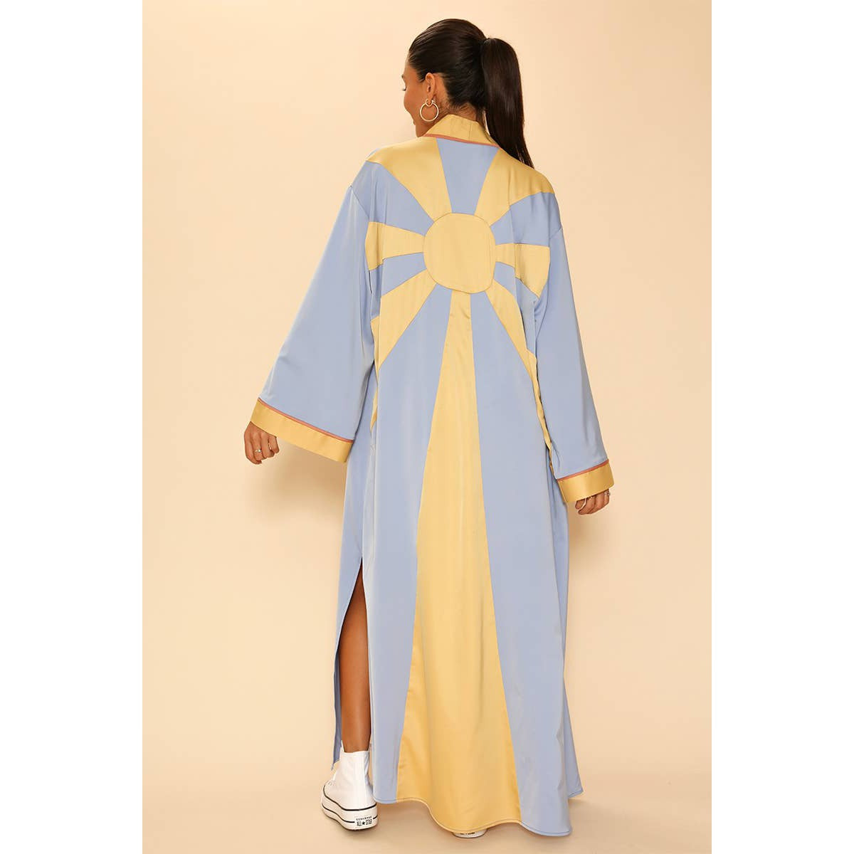 Miss Sparkling Sunburst Kimono Big Long Textured Satin Duster | Light Jacket, Outdoor Robe, Swimsuit Coverup | Sizes M-XL