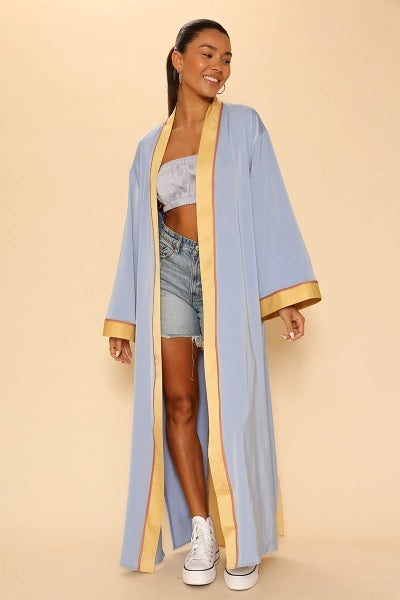 Miss Sparkling Sunburst Kimono Big Long Textured Satin Duster | Light Jacket, Outdoor Robe, Swimsuit Coverup | Sizes M-XL