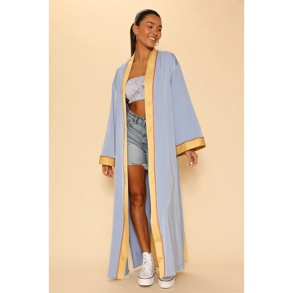 Miss Sparkling Sunburst Kimono Big Long Textured Satin Duster | Light Jacket, Outdoor Robe, Swimsuit Coverup | Sizes M-XL