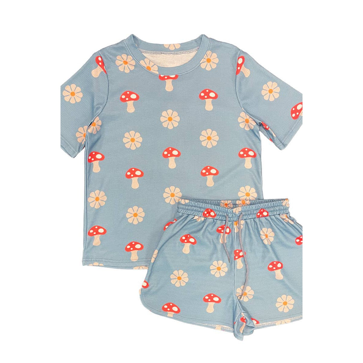 Miss Sparkling Waffle Fabric Printed Matching Shorts Set | Monarch Butterfly or Mushroom Print