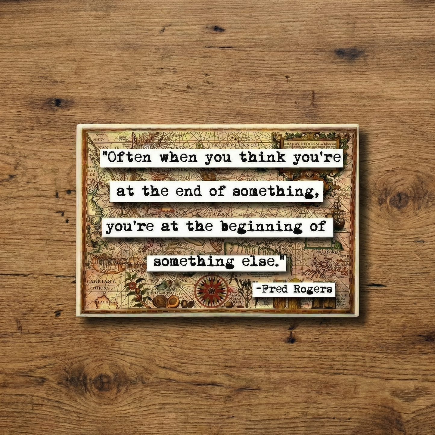 Mister Rogers “Beginning of Something Else” Quote Magnet | Inspirational Vintage Map Design