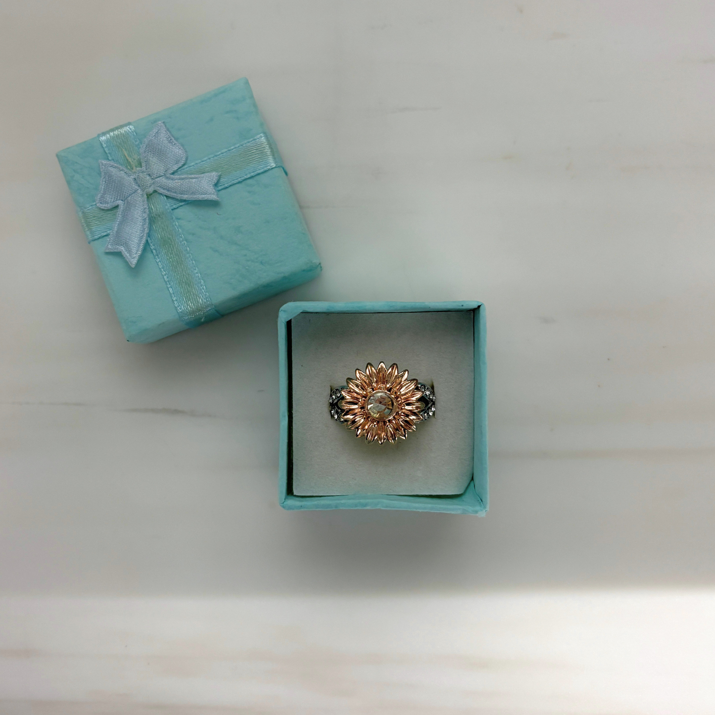 Mixed Metals Sunflower Statement Ring | Silver & Rose Gold | Size 7