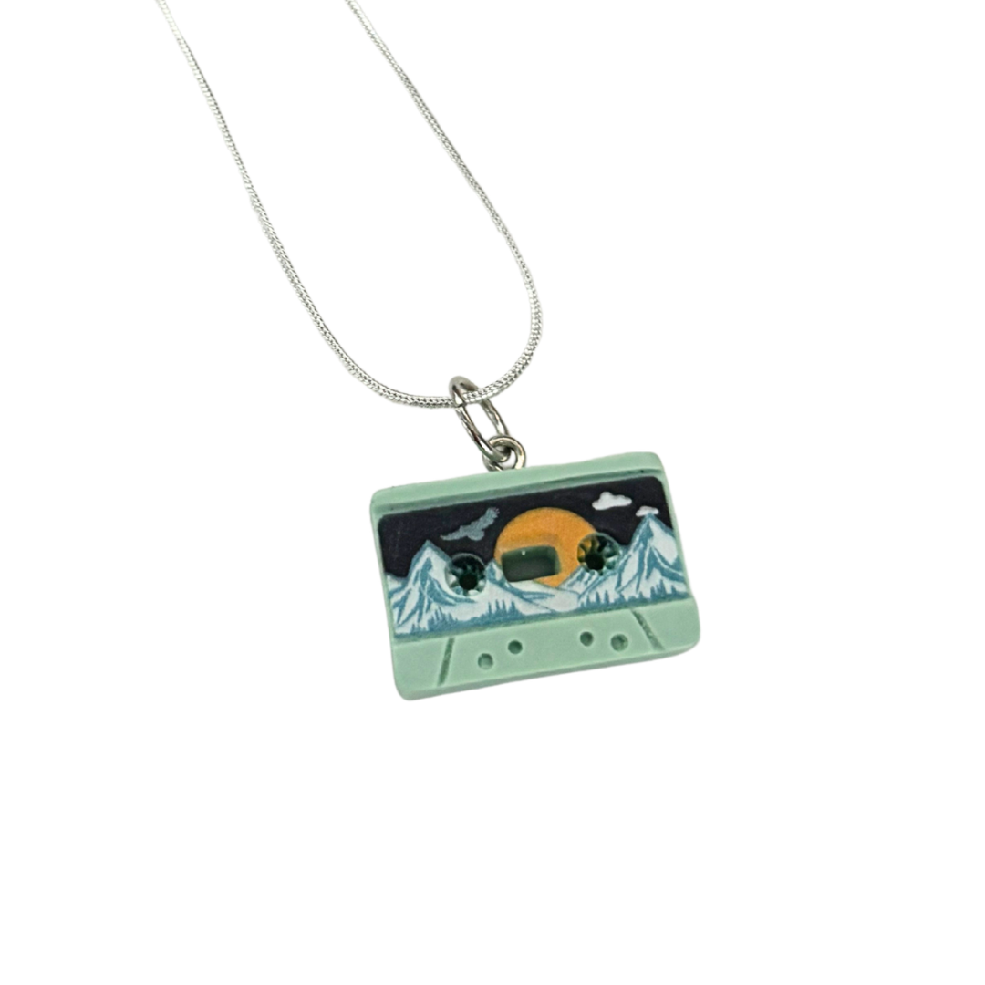 Mixtape Cassette Charm Necklace | '80s Resin Charm | 18" Silver Plated Copper Chain | 4 Colors