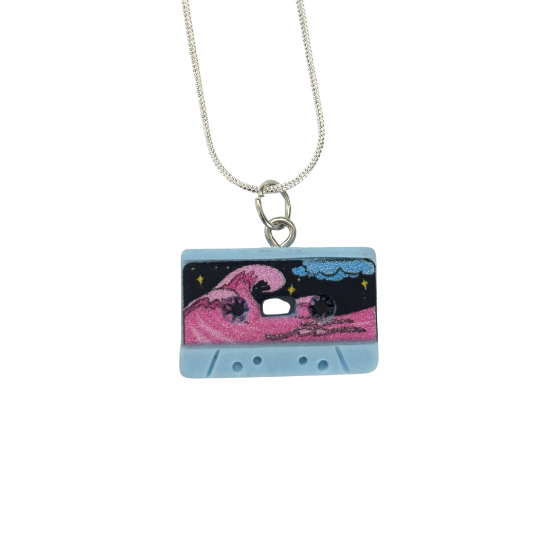 Mixtape Cassette Charm Necklace | '80s Resin Charm | 18" Silver Plated Copper Chain | 4 Colors