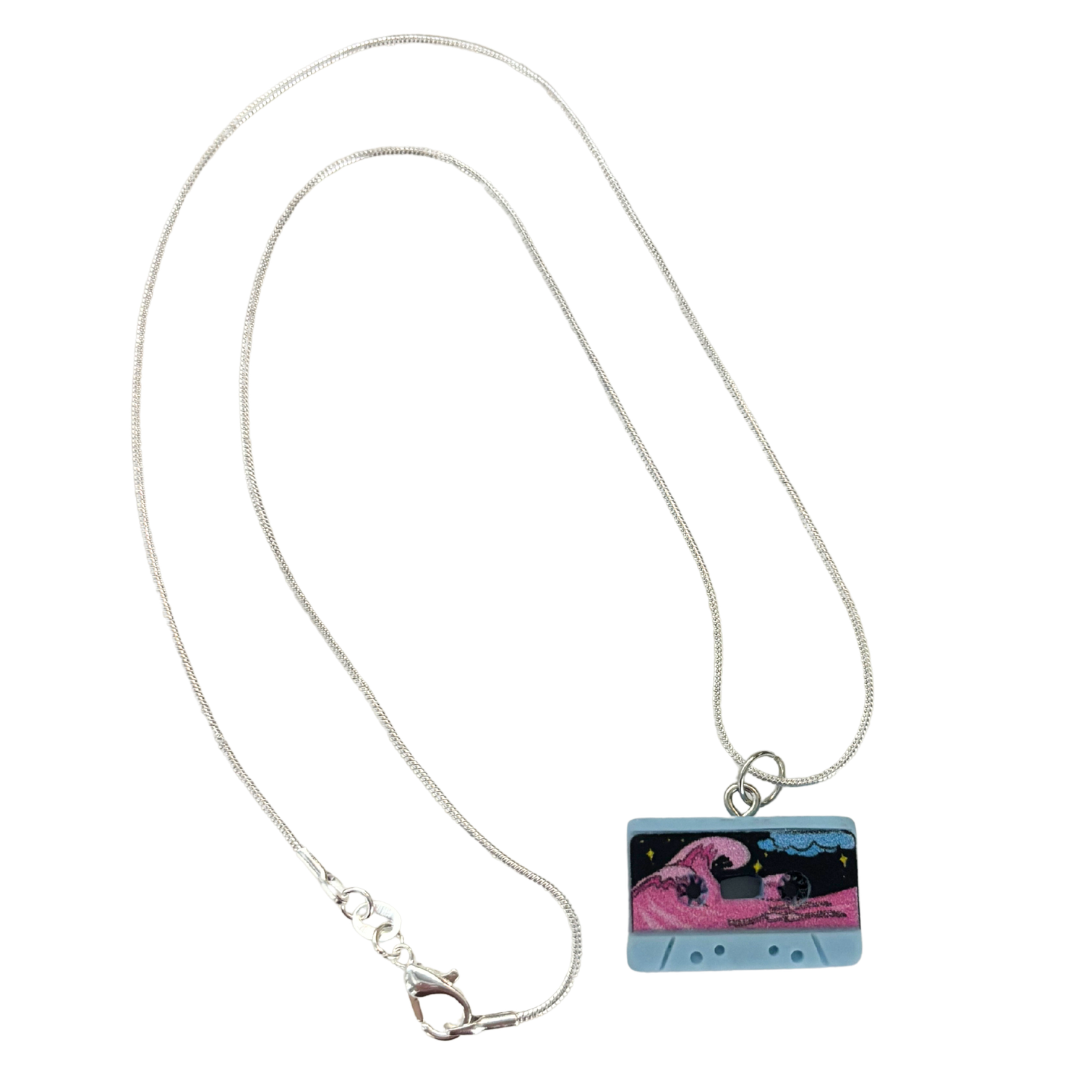 Mixtape Cassette Charm Necklace | '80s Resin Charm | 18" Silver Plated Copper Chain | 4 Colors
