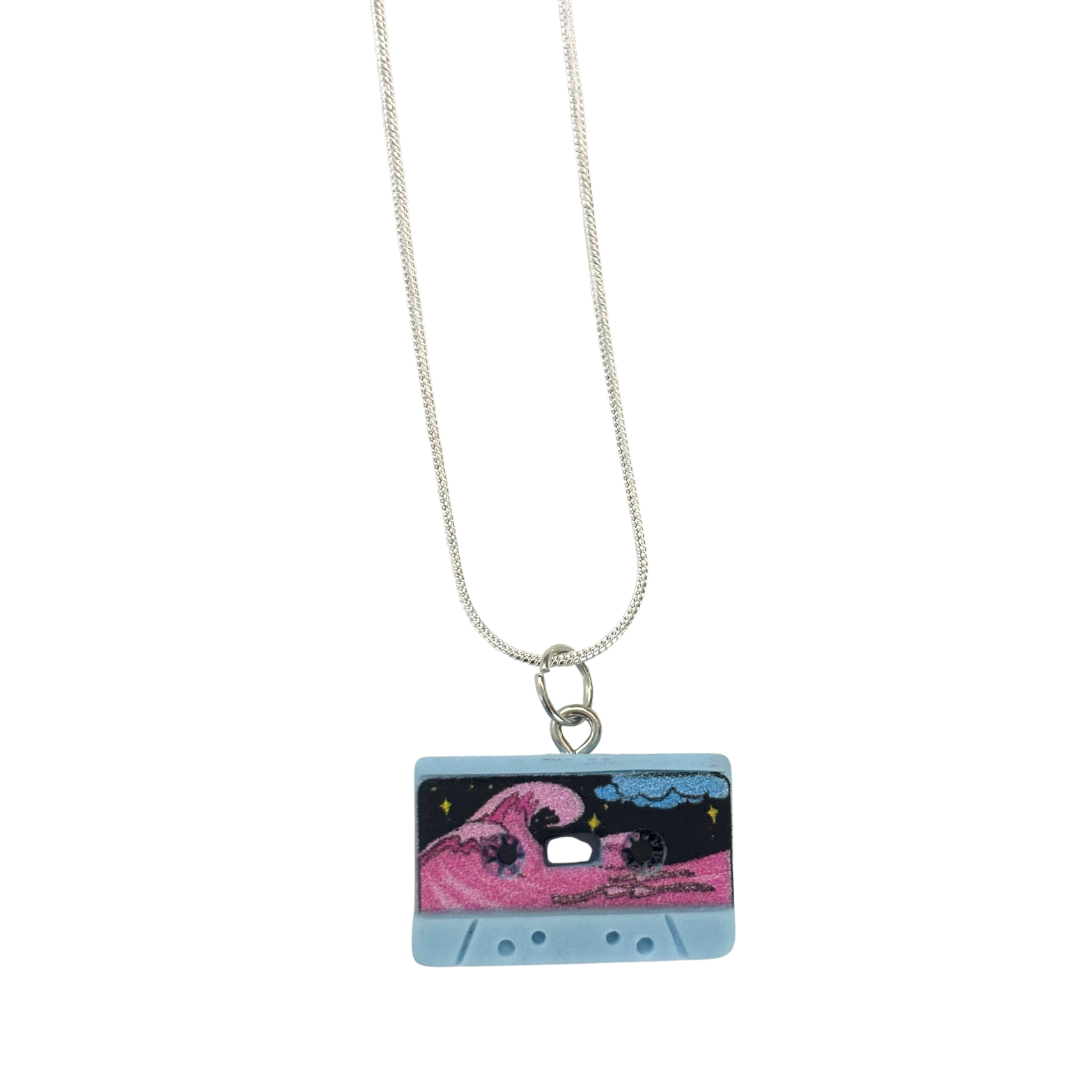 Mixtape Cassette Charm Necklace | '80s Resin Charm | 18" Silver Plated Copper Chain | 4 Colors