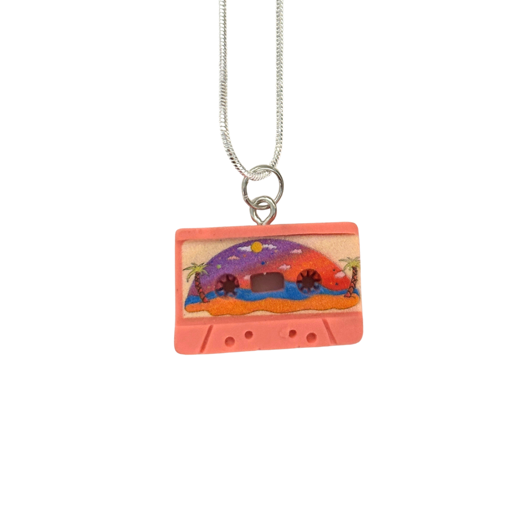 Mixtape Cassette Charm Necklace | '80s Resin Charm | 18" Silver Plated Copper Chain | 4 Colors