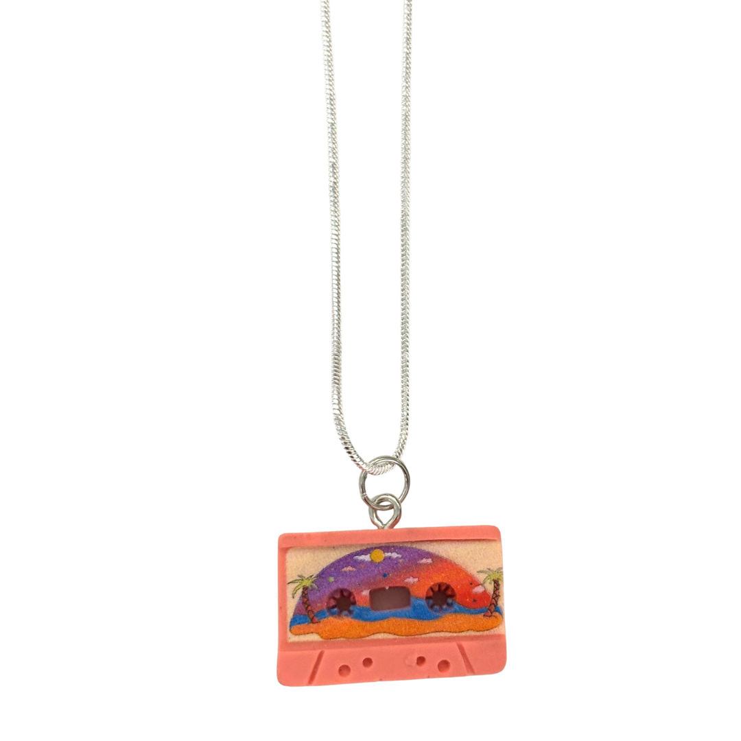 Mixtape Cassette Charm Necklace | '80s Resin Charm | 18" Silver Plated Copper Chain | 4 Colors