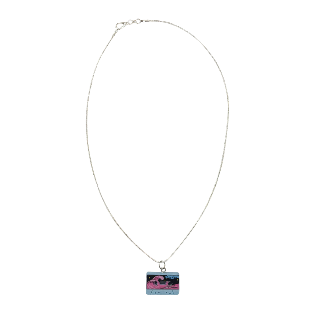 Mixtape Cassette Charm Necklace | '80s Resin Charm | 18" Silver Plated Copper Chain | 4 Colors