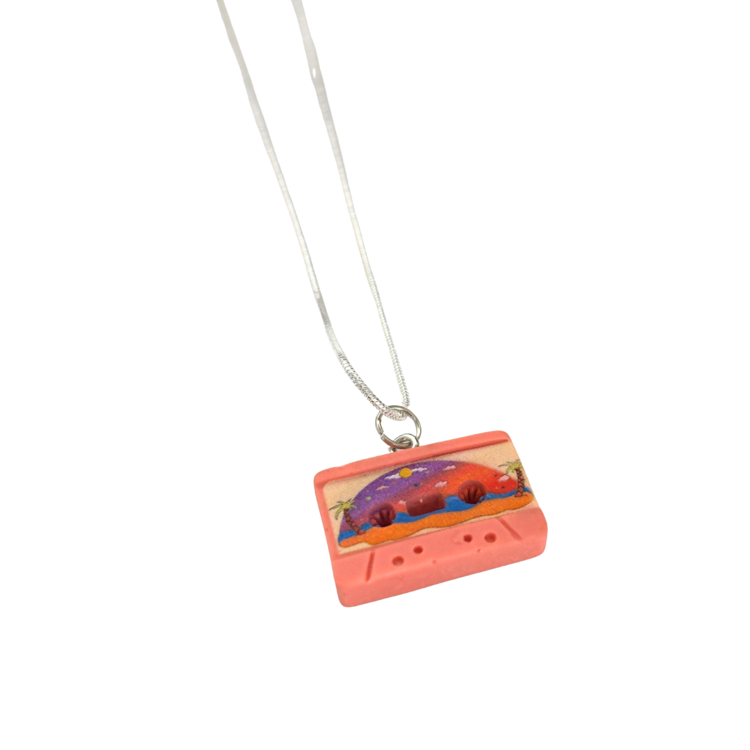 Mixtape Cassette Charm Necklace | '80s Resin Charm | 18" Silver Plated Copper Chain | 4 Colors